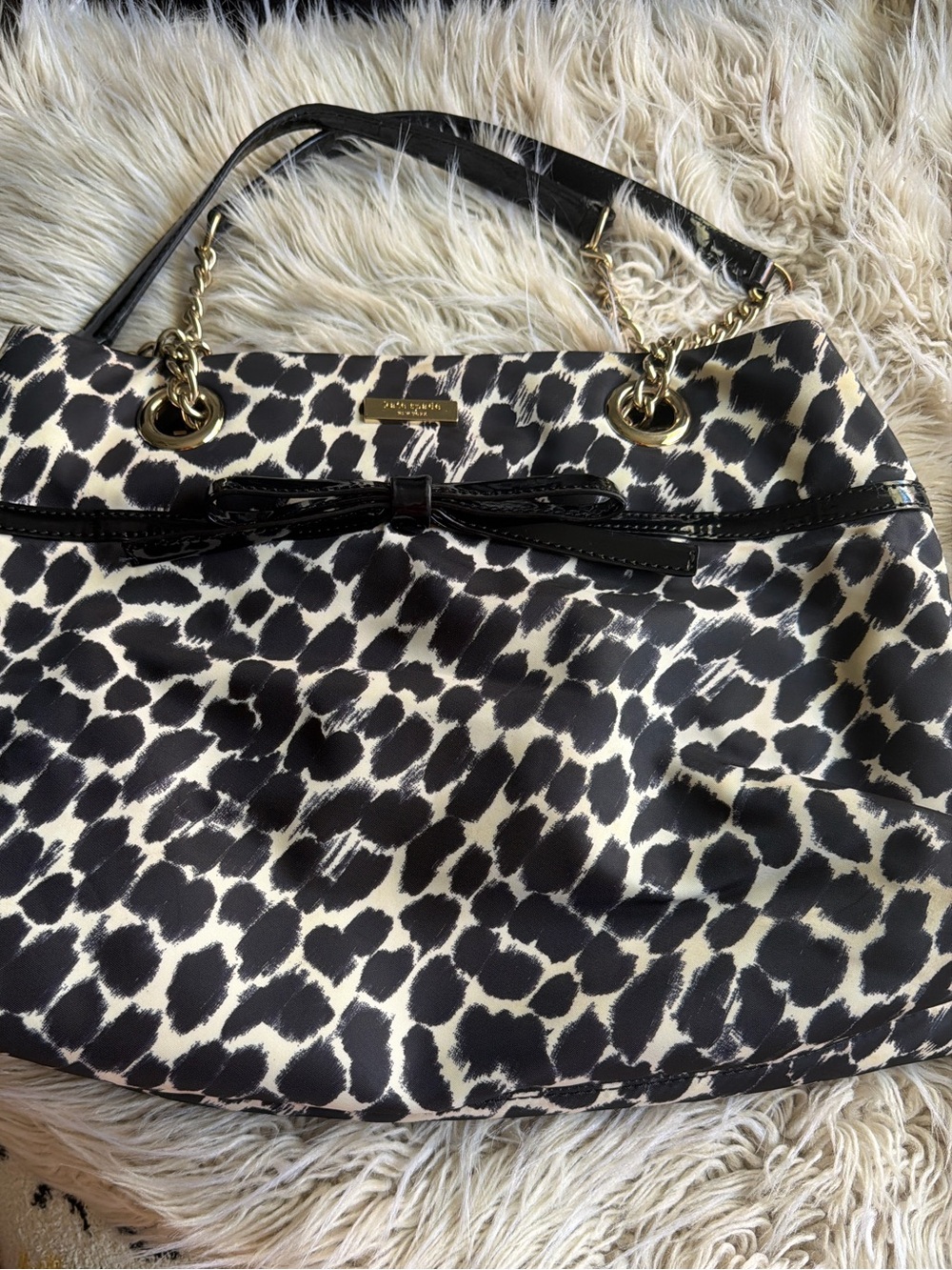 Black & cream Animal Print Bag with Gold Hardware